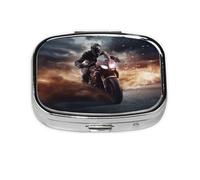 Man Ride A Motorcycle Pill Box, 2 Compartment Pill Box, Pocket Portable Pill Box Wallet Pill Box, Medicine Vitamin Organizer