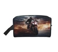 Man Ride A Motorcycle Portable Large-Capacity Travel Toiletry Bag (Print Models) Waterproof Makeup Storage Bag for Men and Women for Business Trips, Fitness, Bathroom, Daily Storage