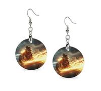 Man Ride A Motorcycle Wooden Earrings Round Dangle Earrings for Travel Party