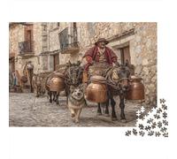 Man Riding A Mule Towards A Medieval Town Puzzle 1000pcs (75x50cm) Erwachsene Puzzle,Home Decor