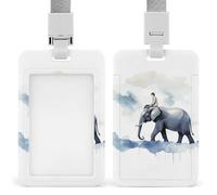 Man Riding an Elephant Badge Holder Hard Plastic Card Case Protector Pouch Name Key Card Holder Case for Office ID Credit Cards and Proximity Key Cards
