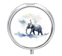Man Riding An Elephant Pill Box Case 3 Compartment Travel Medicine Pill Organizer 3x A Day Portable Vitamin Organizer with Mirror Small Pillbox for Purse & Pocket Cute Daily Medicine Container Metal V
