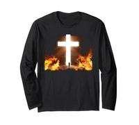 Man Running to Christian Cross of Jesus Christ in the Rock Long Sleeve T-Shirt