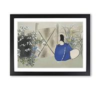 Man Sat In The Garden By Kamisaka Sekka Asian Painting Framed Print | A4 Black Framed Wall Art | Ready to Hang | Asian Floral Picture | Living Room Bedroom Lounge Office