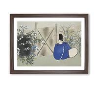Man Sat In The Garden By Kamisaka Sekka Asian Painting Framed Print | A4 Walnut Framed Wall Art | Ready to Hang | Asian Floral Picture | Living Room Bedroom Lounge Office
