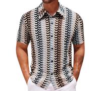 Man Shirt Collared Casual Summer T-Shirt Button Down Knitted Cotton Short Sleeve Top Camouflage Holiday Pullover Beach Comfy Overshirt