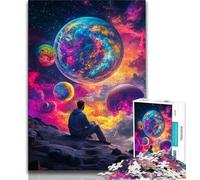 Man Sitting on The Moon Puzzles for Adults Teens 1000 Pieces,Stress Reliever Staycation Kill Time with Matching Poster And Trivia Sheet 75x50cm