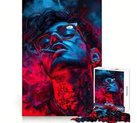 Man Smoking in Neon Light Jigsaw 1000 Pieces for Adults Calm Daily True Detail Joyful Challenge Perfect Art (38x26cm)