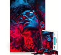 Man Smoking in Neon Light Jigsaw 1000 Pieces for Adults Calm Daily True Detail Joyful Challenge Perfect Art (50x75cm)