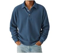 Man Solid Color Casual Button Half-cardigan Long Sleeves Lapel Top