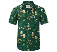 Man St Paddy Day Clover Print Short Sleeve Button Down Sharp Dress Shirt Clothing