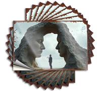 Man Stands Before Monumental Stone Faces Autumn Lettering Sticker | Work Office Decor Waterproof Vinyl Wall Stone Removable Decal Peel Stick(12X18CM)