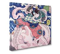 Man Struggling with a Giant Octopus by Utagawa Kuniyoshi Canvas Print | Gallery Wrapped 30mm Frame Wall Art | 20x20 inches | Ready to Hang | Asian Animals Picture | Living Room Bedroom Lounge Office