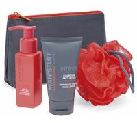 Man Stuff In The Bag Toiletry Gift Set - Men’s Wash Bag with 75ml Hair & Body Wash, 75ml Charcoal Face Scrub & Body Sponge - Sandalwood Fragrance - Travel Grooming Kit for Him