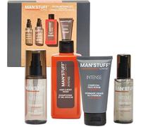 Man Stuff Total Intense Kit Toiletry Set - Vegan & Cruelty-Free Mens Grooming Kit - Exfoliating Face Scrub, Moisturising Gel, Cleansing Gel, Hair & Body Wash - Ideal Gift for Him