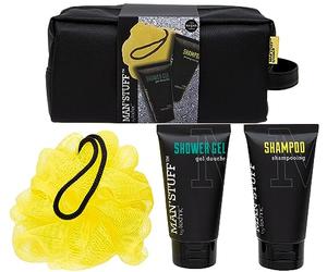 Man Stuff Wash Bag Travel Set with Shower Gel, Shampoo & Body Sponge