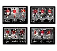 Man United Legends Wall Art Collection, Set of 4 A4 Manchester Greatest Players Prints with Autographs, Football Icons Memorabilia