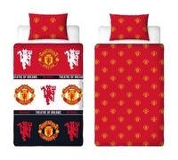 MANCHESTER UNITED FC Official Single Duvet Cover Set, Patch Design, Red Reversible 2 Sided Football Bedding Cover Official Merchandise Including Matching Pillow Case