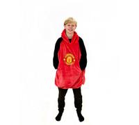 Manchester United FC Hugzee Oversized Wearable Hooded Fleece Super Warm and Cosy Premium Sherpa Lined, Design Perfect For Kids Aged 7-12 Years, One Size Suggested Height 75cm+, Red
