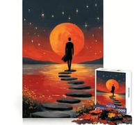 Man Walking on Stepping Stones to Moon Jigsaw 1000 Pieces for Adults Calm Daily True Detail Joyful Challenge Perfect Art (50x75cm)