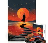 Man Walking on Stepping Stones to Moon Jigsaw Puzzles 1000 Pieces for Adults Creative Play Sharp Detail Real Challenge Home Art (38x52cm)