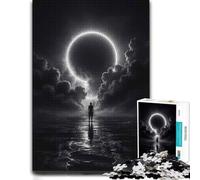 Man watches solar eclipse over water Dark Aes Jigsaw Puzzle, 1000 Piece | A New Year screen-free activity on January afternoons for patient puzzling.