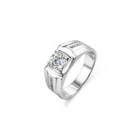 Man Wedding Band, Men Wedding Rings 4 Prongs Round with 1ct Moissanite Silver 9K White Gold Size O 1/2