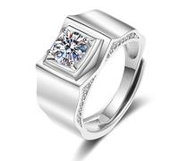 Man Wedding Band White Gold Wedding Bands for Him 18K Lab Diamond Signet with Cubic Zirconia Size N 1/2 Popular for Grandfather Birthday Jewelry