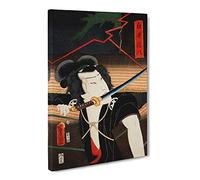 Man With A Samurai Sword By Toyohara Kunichika Asian Japanese Canvas Wall Art Print Ready to Hang, Framed Picture for Living Room Bedroom Home Office Décor, 20x14 Inch (50x35 cm)