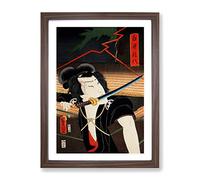 Man With A Samurai Sword By Toyohara Kunichika Asian Japanese Framed Wall Art Print, Ready to Hang Picture for Living Room Bedroom Home Office Décor, Walnut A4 (34 x 25 cm)