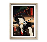 Man With A Samurai Sword By Toyohara Kunichika Asian Japanese Framed Wall Art Print, Ready to Hang Picture for Living Room Bedroom Home Office Décor, Oak A3 (34 x 46 cm)