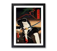 Man With A Samurai Sword By Toyohara Kunichika Asian Japanese Framed Wall Art Print, Ready to Hang Picture for Living Room Bedroom Home Office Décor, Black A4 (34 x 25 cm)