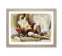 Man With Red Drapery By John Singer Sargent Classic Painting Framed Wall Art Print, Ready to Hang Picture for Living Room Bedroom Home Office Décor, Oak A4 (34 x 25 cm)