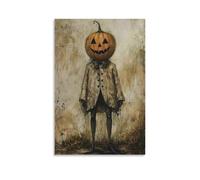 Man With The Pumpkin Head Halloween Spooky Season Gothic Wall Art Paintings Canvas Prints Poster Artwork for Living Room Bedroom Bathroom Office Home Decor 16x24inch(40x60cm)