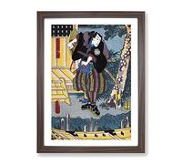 Man With Two Samurai Swords By Utagawa Kunisada Asian Japanese Framed Print | A2 Walnut Framed Wall Art | Ready to Hang | Asian Nature Picture | Living Room Bedroom Lounge Office
