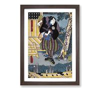 Man with Two Samurai Swords by Utagawa Kunisada Framed Print | A2 Walnut Framed Wall Art | Ready to Hang | Modern Nature Picture | Living Room Bedroom Lounge Office