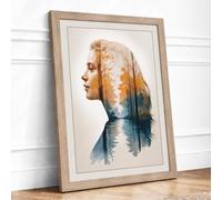 Man Within Landscape Modern Framed Wall Art Print A3 (42×29.7cm) Oak, Wall Decor for Living Room, Bedroom, Office & Home, Ready to Hang, Art Gift