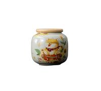 MANAFEEL Ceramic Tea Caddy Wood Ash Ceramic Goldfish Small Tea Can Small Tea Packaging Sealed Portable Tea Storage Powder Can Tea Canister(D)