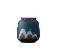 MANAFEEL Ceramic Tea Caddy Yuanshan Tea Can Wooden Lid Ceramic Sealed Can Small Tea Packaging Gift Portable Incense Powder Can Tea Canister(A)