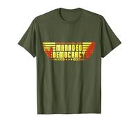 Managed Democracy Sarcastic Political Satire T-Shirt, Men, Olive Green, Small
