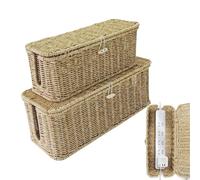 Management Box for Cables, Electric Cable , 2 x Handwoven Rattan Power Strip Storage Holder, Pet Friendly Desk Wire Container for Wires, Power Strips, Surge Protector