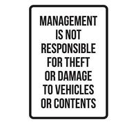 Management Not Responsible for Theft or Damage - No Parking Sign - Metal Aluminum Tin Wall Sign, 16x12 Inch - Business & Outdoor Safety Decor