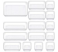 Manalete Drawer Organizers Set of 15, 4 Sizes Clear Plastic Drawer Organizers and Storage Bins for Kitchen, Bathroom, Office, Dresser Desk Drawer Organizer Tray for Jewelry, Makeup, Junk, Gadgets