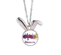 Manama Bahrain City Watercolor Rabbit Necklace Pendant Bunny Animal Jewelry Gift