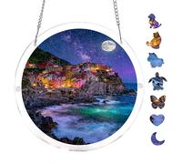 Manarola Italian Riviera Night View Acrylic Ornament 7.8x7.8Inch | Creative Home Accent with Visual Appeal