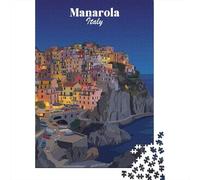 Manarola, Italy at Dusk Travel Puzzle 1000 Pieces, Historic Square Architecture, Relaxing Challenge for Puzzle Lovers, Family Night Game, Gift Idea, 52x38cm/1000pcs