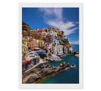 Manarola Italy - Cinque Terre Coastal Town Diamond Painting Kits for Adults Full Round Dril Diamond Art for Home Wall Decor 12"x16"