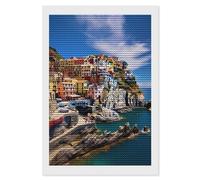 Manarola Italy - Cinque Terre Coastal Town Diamond Painting Kits for Adults Full Round Dril Diamond Art for Home Wall Decor 8"x12"