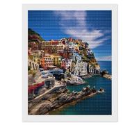 Manarola Italy - Cinque Terre Coastal Town Diamond Painting Kits for Adults Full Round Dril Diamond Art for Home Wall Decor 16"x20"