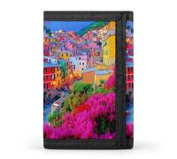 Manarola Italy in The Cinque Terre Men's Wallets Trifold Women Purse with Coin Pocket 8 Card Slots Keyring Photo Window